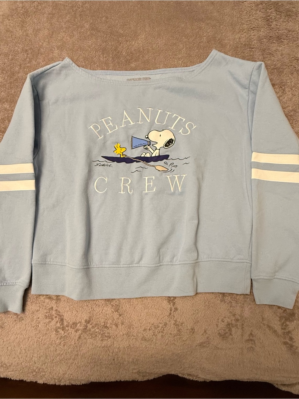 Peanuts Women's Snoopy Woodstock Graphic Print Crewneck Fleece Pullover Blue M